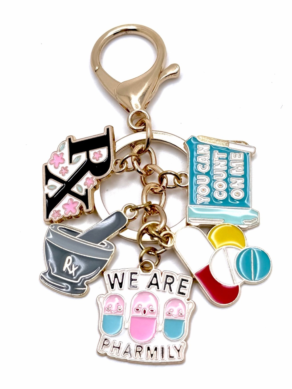 Pharmacy Keychain Bag Charm Gold Pharmacist Tech We Are Pharmily